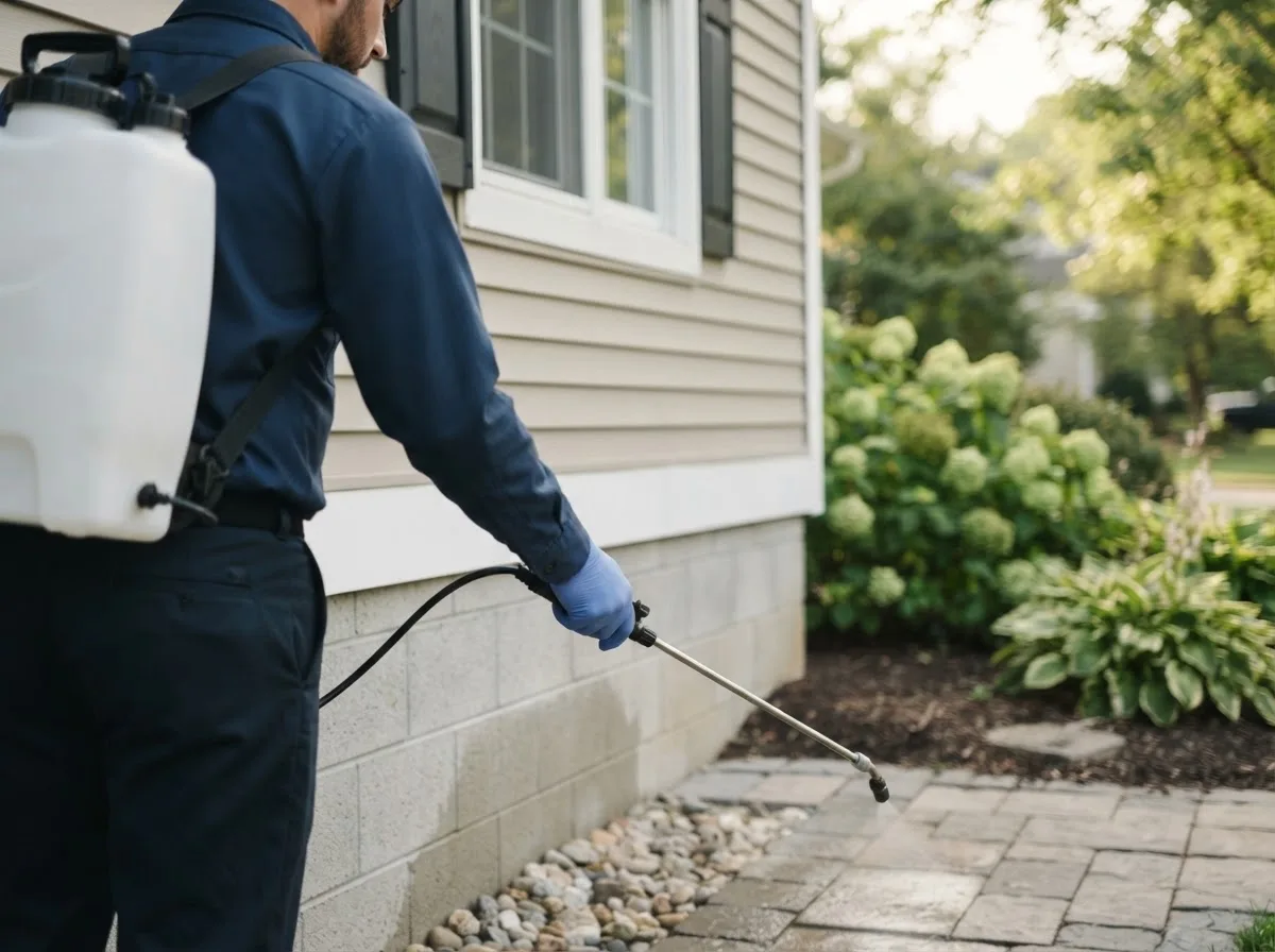 Pest control technician inspecting a home in Orland, ME